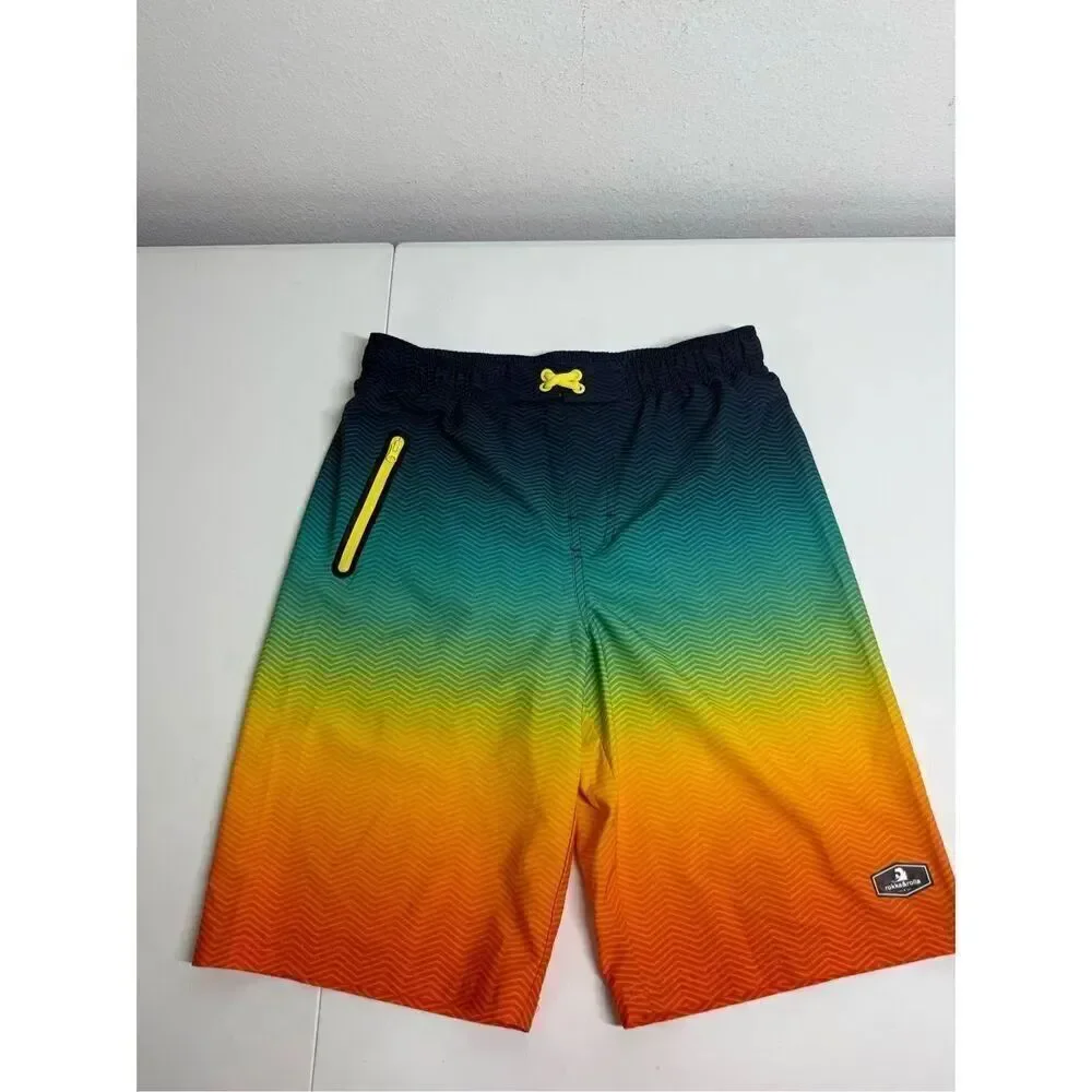 Rokka&Rolla Boys' 4-Way Stretch Swim Trunks Board Shorts Swim Sz XXL Neon Waves